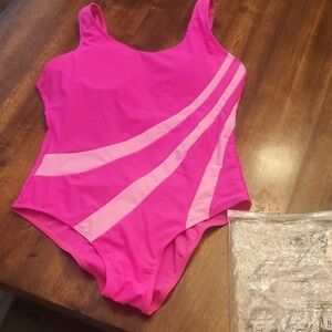 Vibrant Pink Bodysuit One Piece with Asymmetrical Stripes